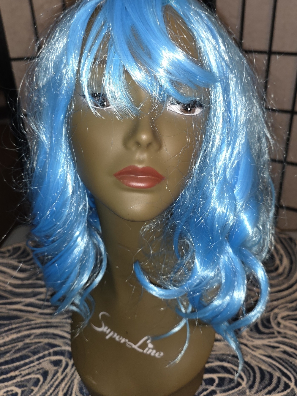 Swiking, Bright Blue Wavy Wig with Bangs